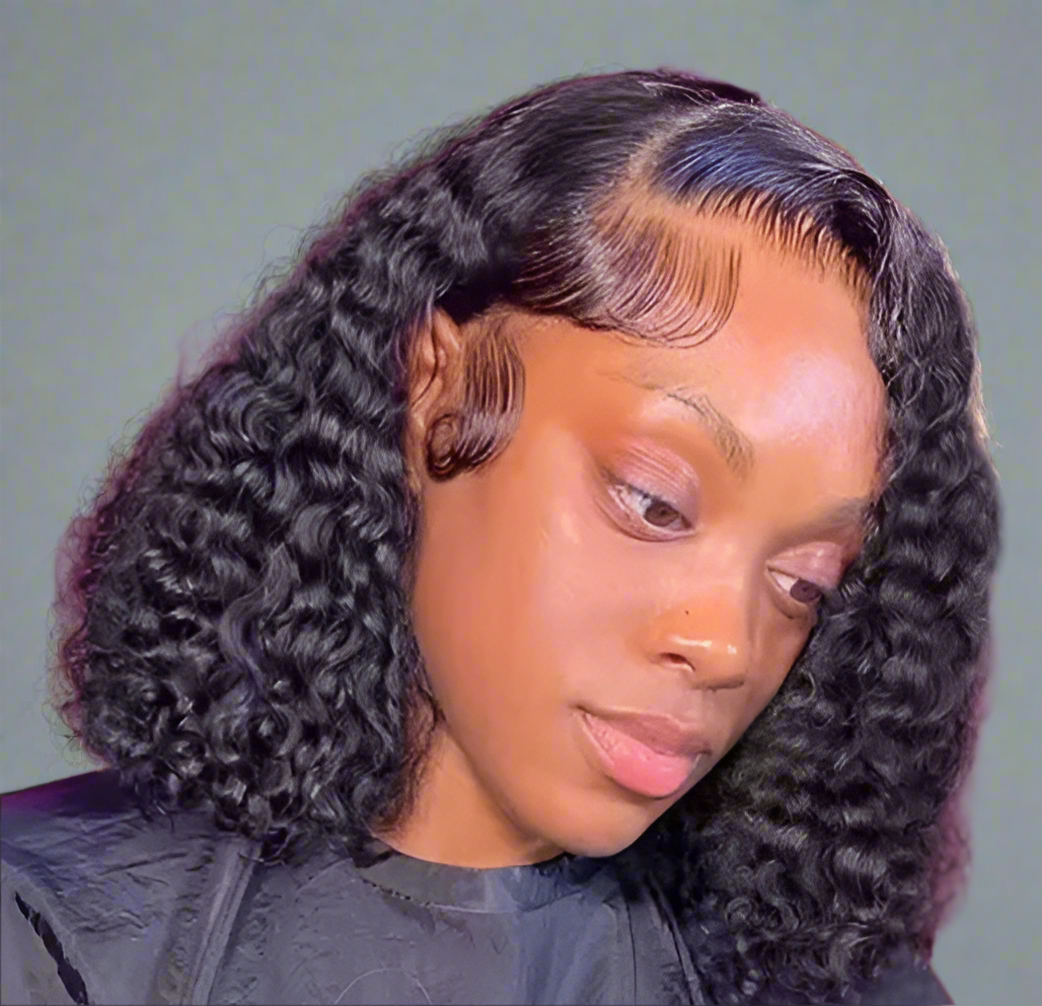 200% Transparent Curly Bob Wigs Deep Wave 13x4 Lace Frontal Human Hair Wigs 4x4 Lace Closure Front Short Bob Wigs For Women