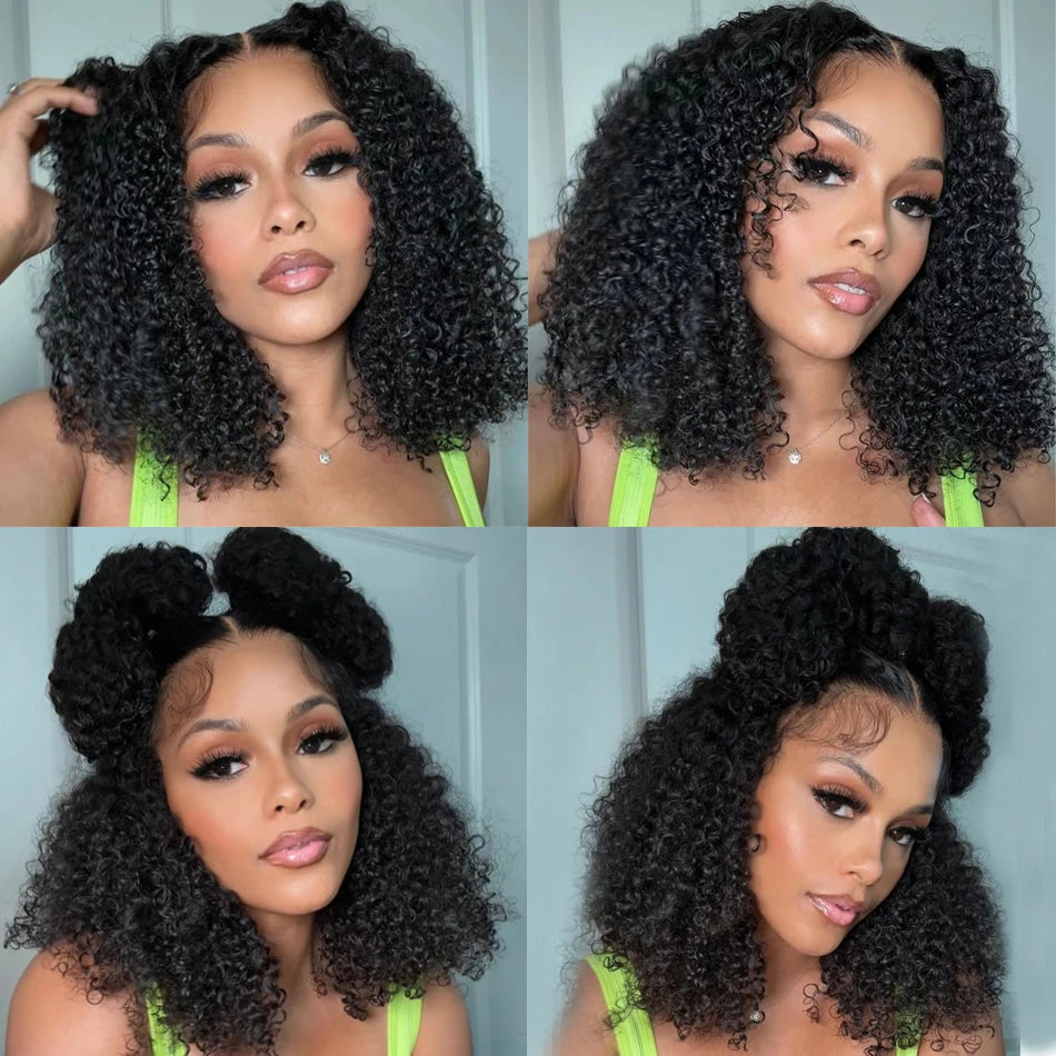 250% Density HD 13x4 Lace Jerry Curly Bob Wig 4x4 Lace Closure Loose Deep Wave Lace Front Human Hair Wig 100% Remy Human Hair