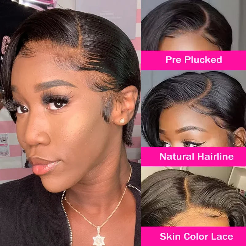 Pixie Cut Wig 13x4 Lace Front Wig Bob Wig Human Hair Short Lace Front Wigs for Women Pre Plucked With Baby Hair Natural Black