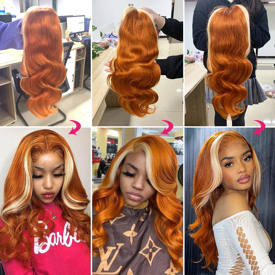 Genger 13x4 Colored Human Hair Wigs Orange Ginger Lace Front Wig 613 Blonde Body Wave Lace Front Wig Transparent Lace Frontal Wig