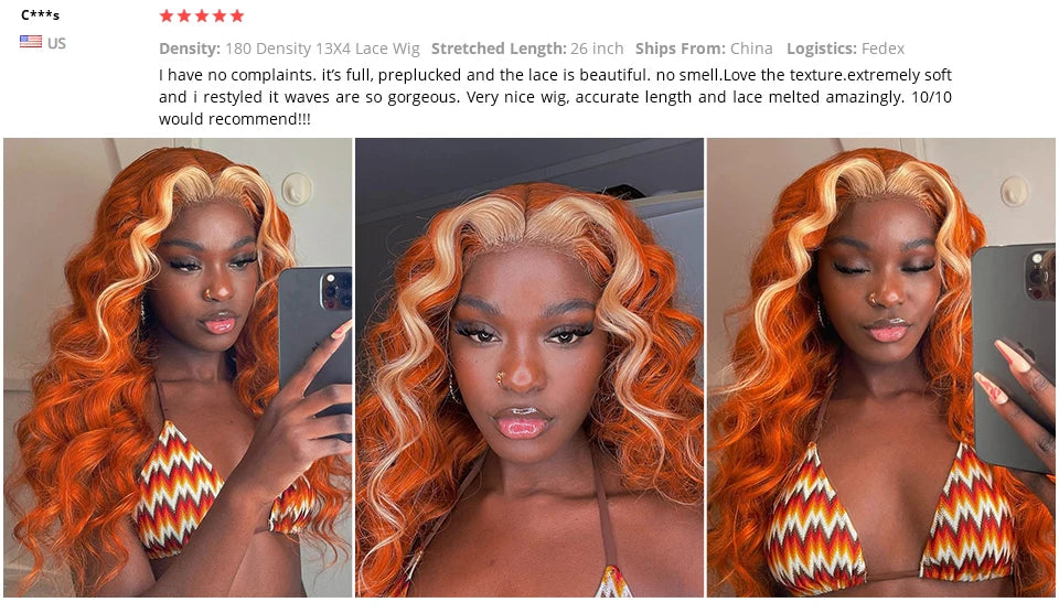 Genger 13x4 Colored Human Hair Wigs Orange Ginger Lace Front Wig 613 Blonde Body Wave Lace Front Wig Transparent Lace Frontal Wig