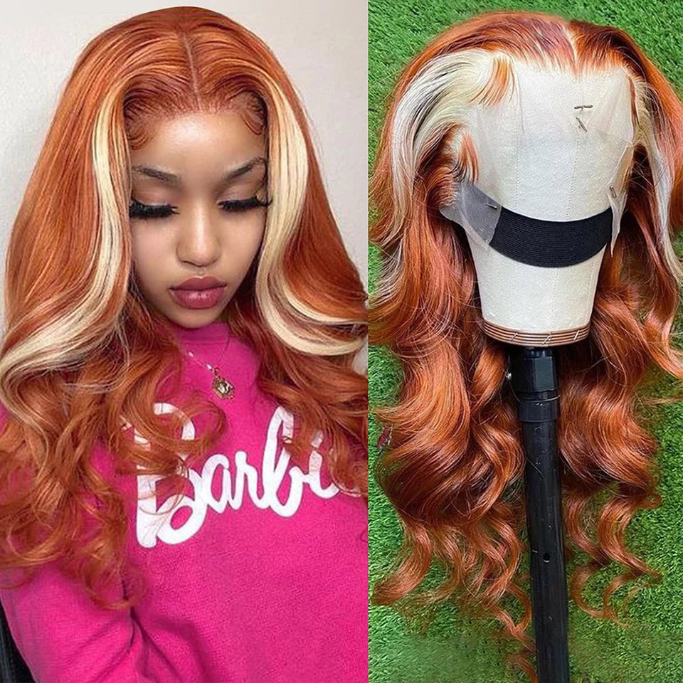 Genger 13x4 Colored Human Hair Wigs Orange Ginger Lace Front Wig 613 Blonde Body Wave Lace Front Wig Transparent Lace Frontal Wig
