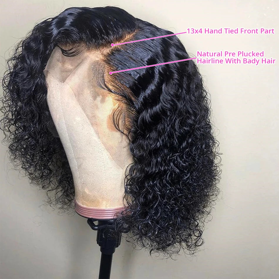 Kinky Curly 13X4 Lace Frontal 100% Human Hair Wigs Short Bob Wigs for Women Glueless Transparent Lace Front Wigs 180% Tissage
