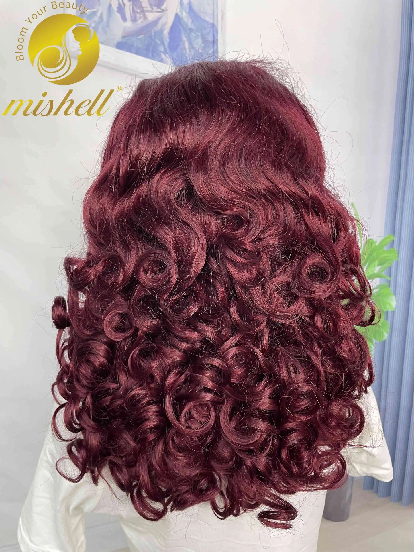 16inch 13x4 Full Lace Frontal Spring Bouncy Curly Human Hair Wigs 250% Density  Burgundy 99J Short Loose Wave Bob Wig PrePlucked