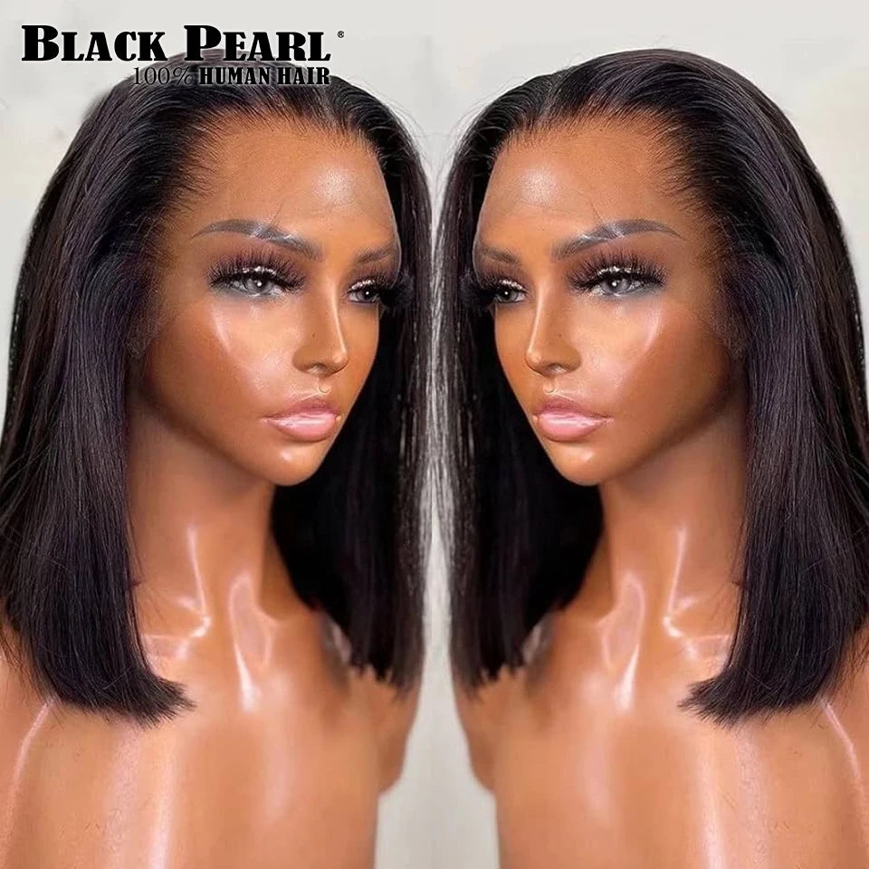Black Pearl Brazilian Short Bob Wigs 100% Human Hair HD Transparent Lace Front Wigs For Black Women Pre Plucked with Baby Hair