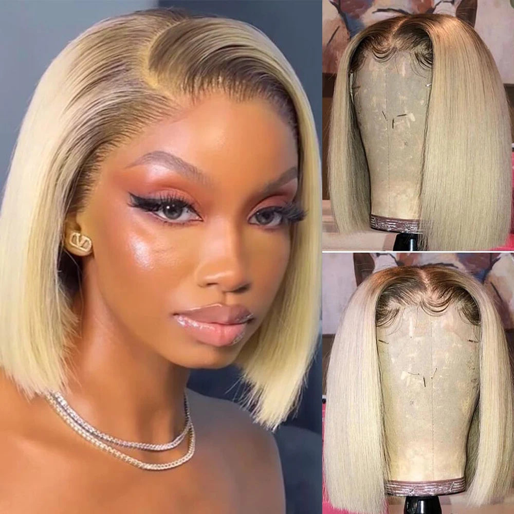 13x4 613 Blonde BOB Ombre Lace Fornt Wig Short Straight Bob Braizilian Human Hair Wigs Transparent Lace Frontal Wig Preplucked