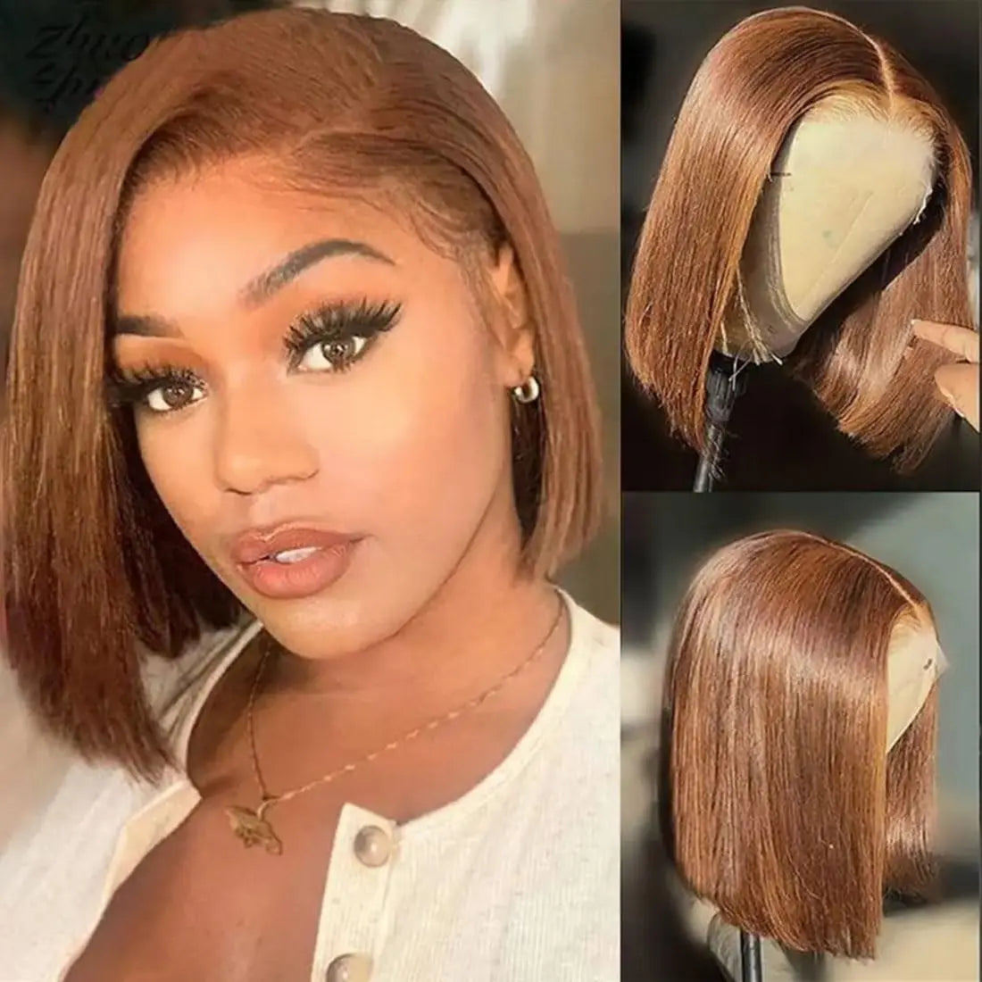 Straight Bob Wig Human Hair Brown 13×4 Lace Front Human Hair Wig Short Wigs For Black Women 150% Density Human Hair #4 Bob Wig