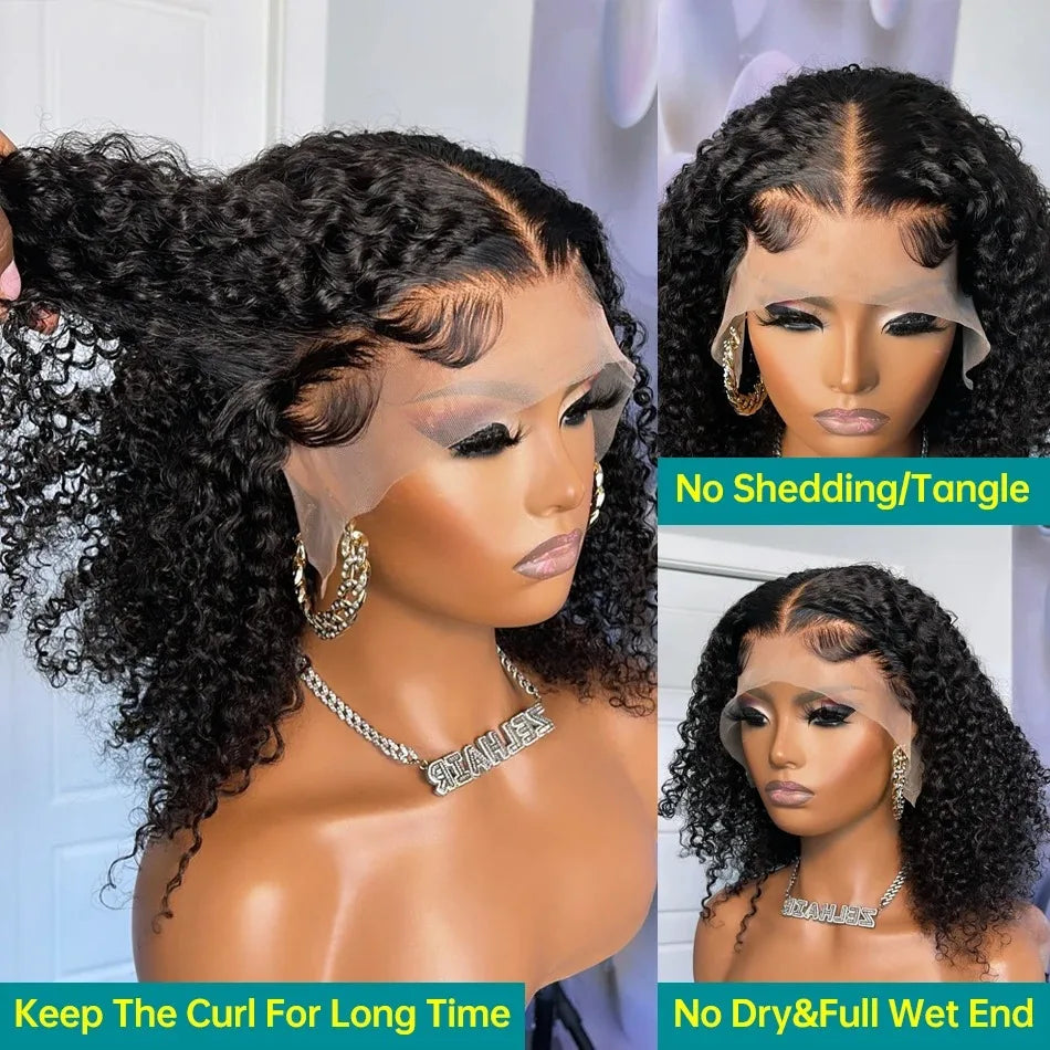 13x4 Bob Wigs Jerry Curly Short Human Hair Natural Black Brazilian Deep Curly Wigs For Black Woman