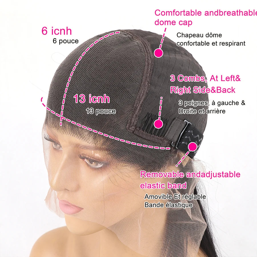 13x4 13x6 Lace Frontal Wig Bone Straight Transparent Lace Front Wigs Brazilian Human Hair 4x4 Lace Closure Wig 180% Density