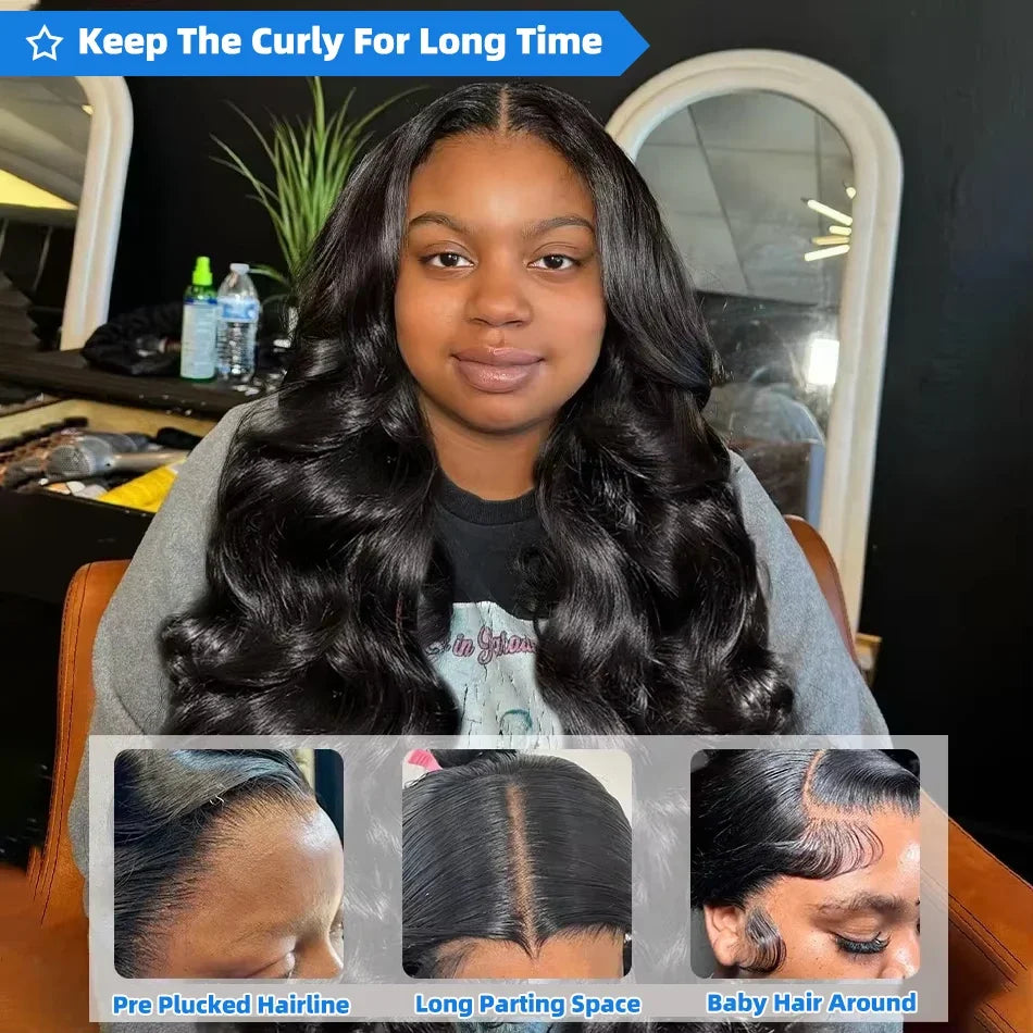 30 40 Inch Body Wave Lace Front Wig Human Hair 13x6 Hd Transparent Frontal Glueless Pre Plucked Black For Women Water Wave