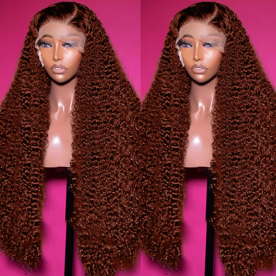 Reddish Brown Deep Wave Frontal Wig Transparent 13x4 Lace Frontal Wig Brown 13x6Lace Front Wig Colored Deep Curly Human Hair Wig