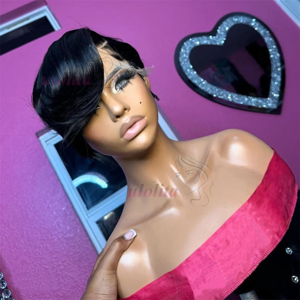 Pixie Cut 13x4 Transparent Lace Front Wigs For Women Short Bob Wig Brazilian Pre Plucked Lace Frontal Human Hair Wig 180 Density