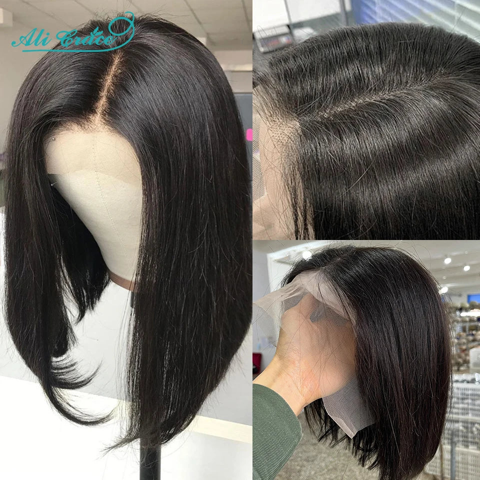 Ali Grace Hair Short Bob Wig 13x4 Lace Front Human Hair Wigs Peruvian 4x4 Lace Closure Bob Wig Remy Human Hair Wigs Pre-plucked