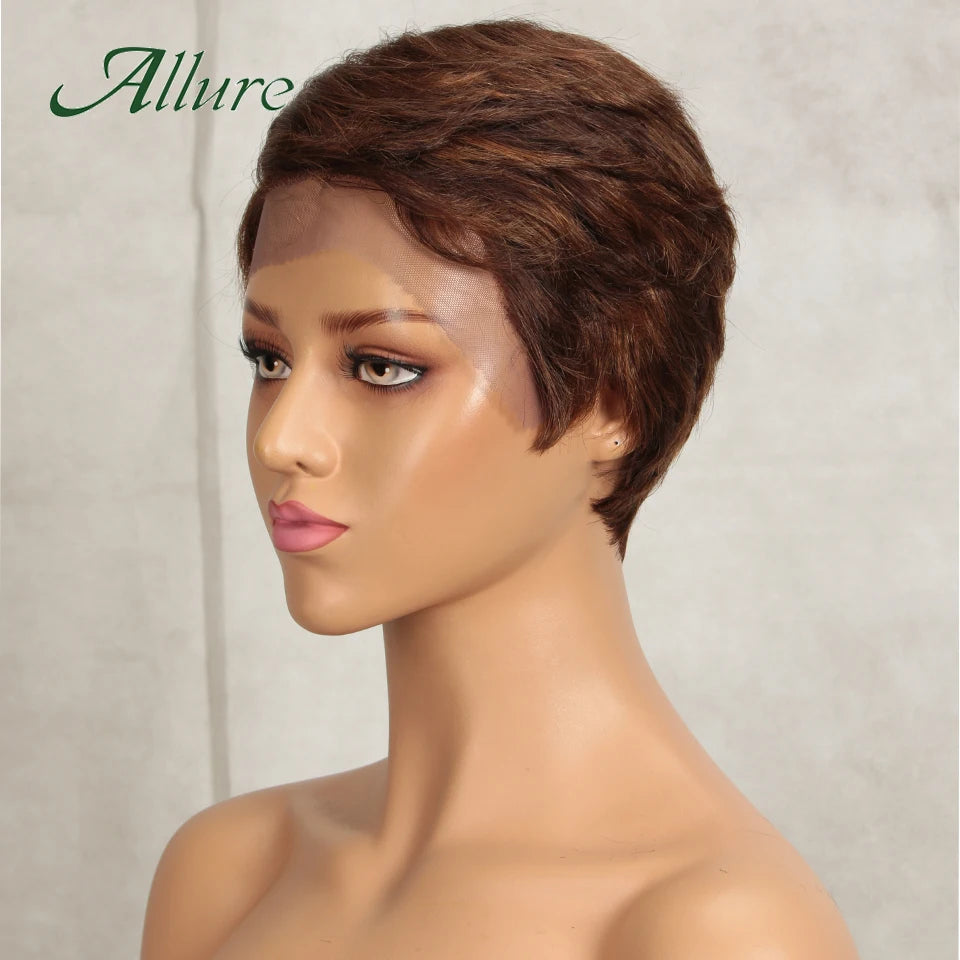 Short Pixie Cut Human Hair Wigs Natural Black Colored Hair T Part Lace Wig Brazilian Cheap Blonde 613 Ombre Remy Hair Wig Allure