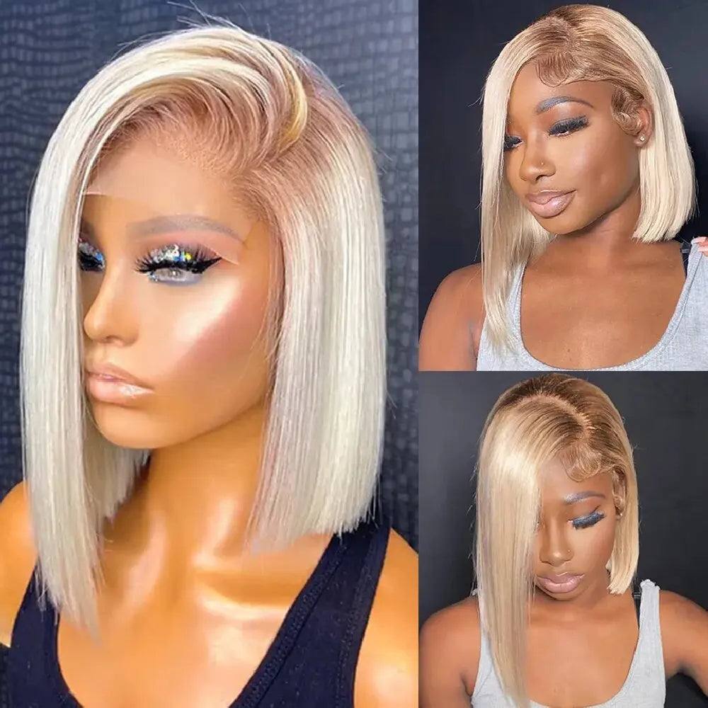 13x4 613 Blonde BOB Ombre Lace Fornt Wig Short Straight Bob Braizilian Human Hair Wigs Transparent Lace Frontal Wig Preplucked