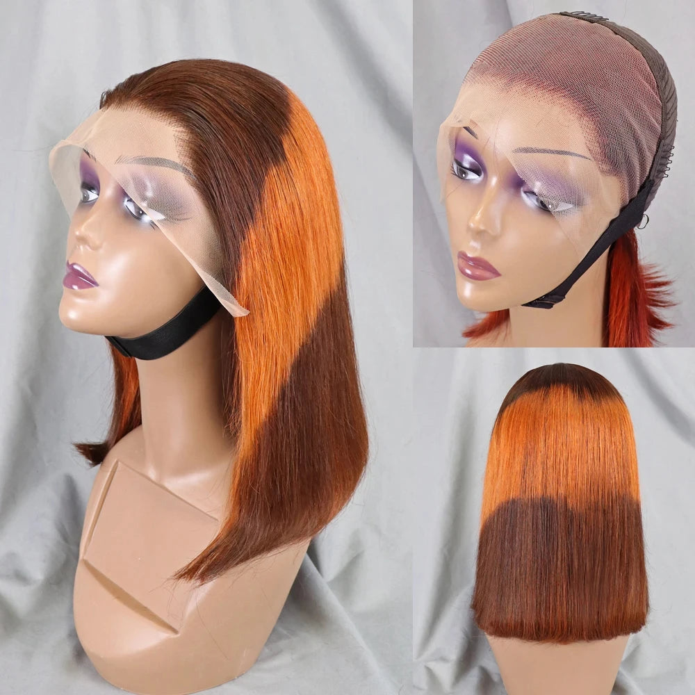 10-16 Inch 200% Density Straight Bob Wigs 30T4 Ombre Transparent 13x4 Lace Frontal Wigs Brazilian Remy Human Hair Wigs for Women