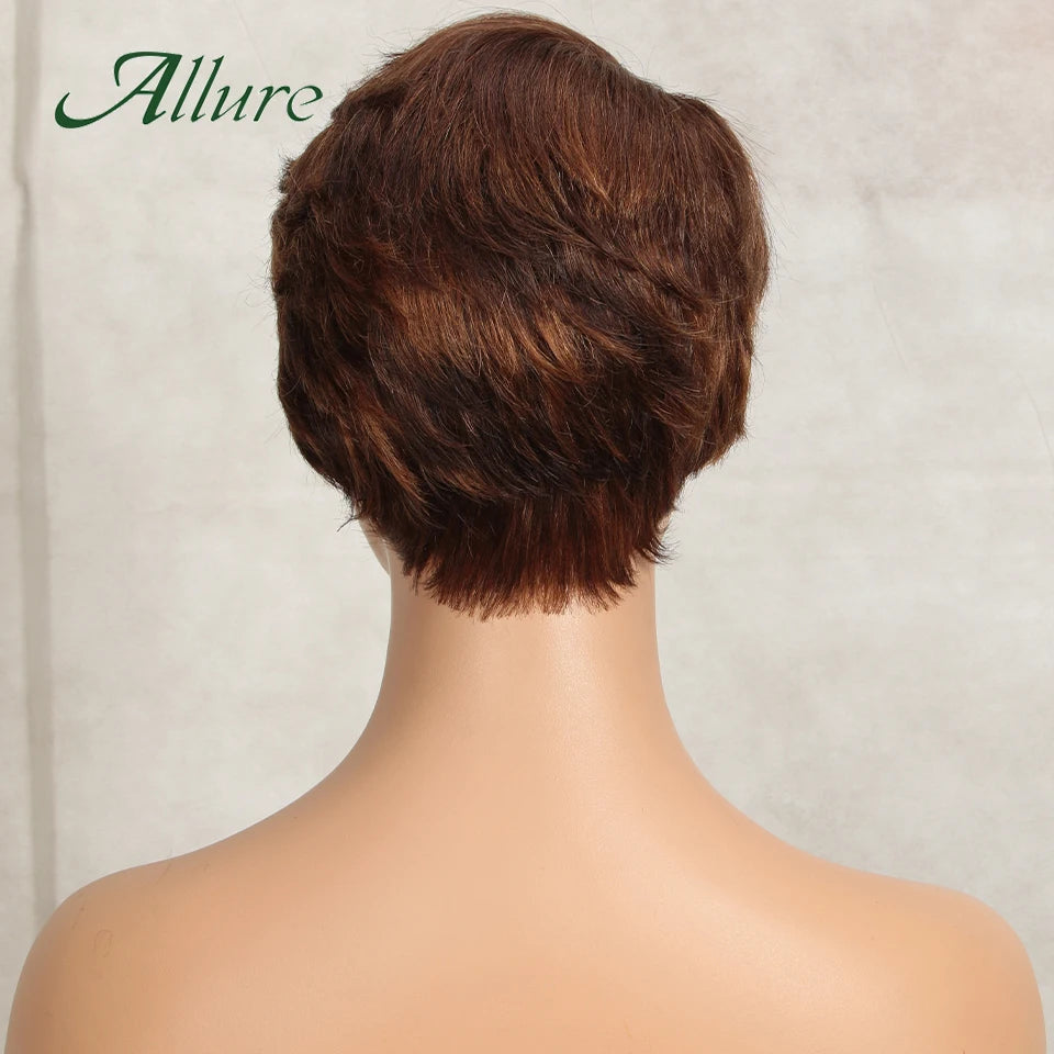 Short Pixie Cut Human Hair Wigs Natural Black Colored Hair T Part Lace Wig Brazilian Cheap Blonde 613 Ombre Remy Hair Wig Allure