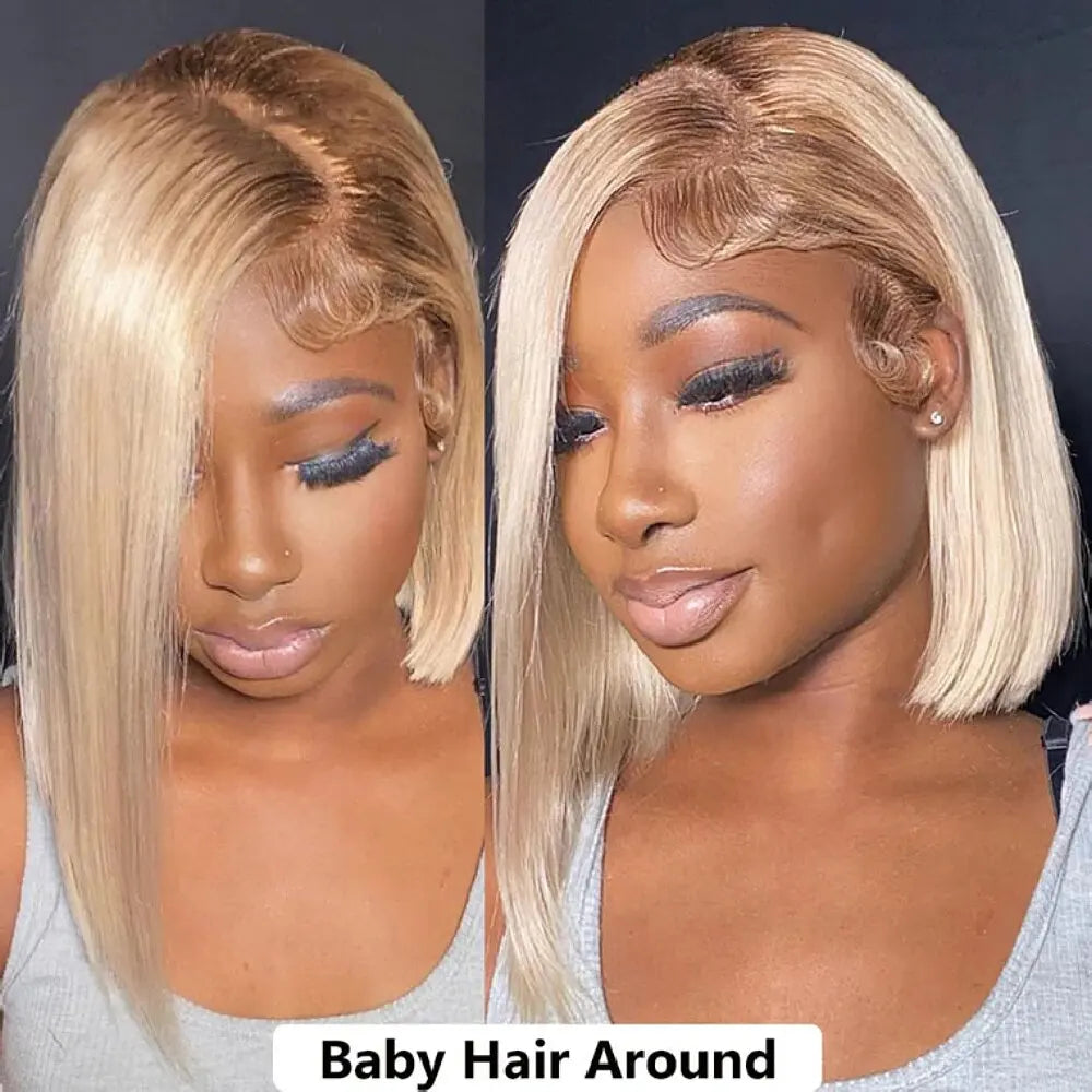 13x4 613 Blonde BOB Ombre Lace Fornt Wig Short Straight Bob Braizilian Human Hair Wigs Transparent Lace Frontal Wig Preplucked
