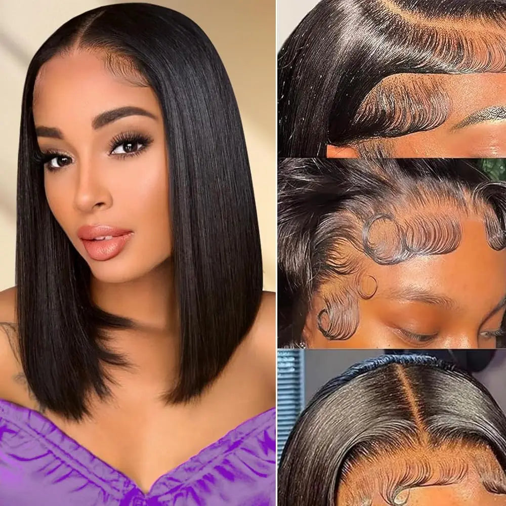 13x4 Real HD Lace Frontal Bob Human Hair Wigs 100%Human Hair Quality 200% Density Pre Plucked Hairline And Baby Hair Around