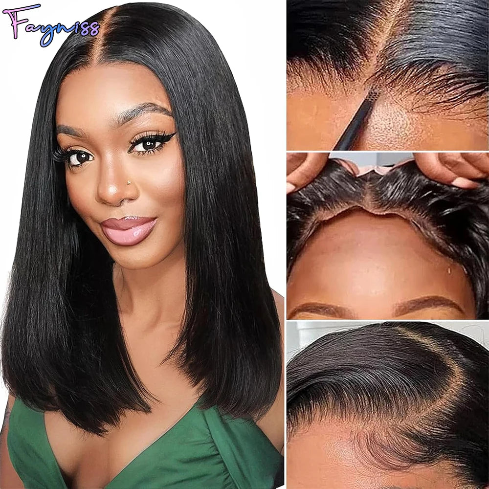 Wear And Go Glueless Wig Human Hair Ready to Wear Brazilian Straight Bob Wig Human Hair 4x4 Lace Closure Wig