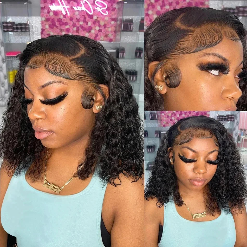 200% Short Curly Bob Wigs Lace Front Human Hair Wigs 13x4 4x4 Deep Wave Lace Frontal Wigs 100% Human Hair Brazilian Hair 14 Inch