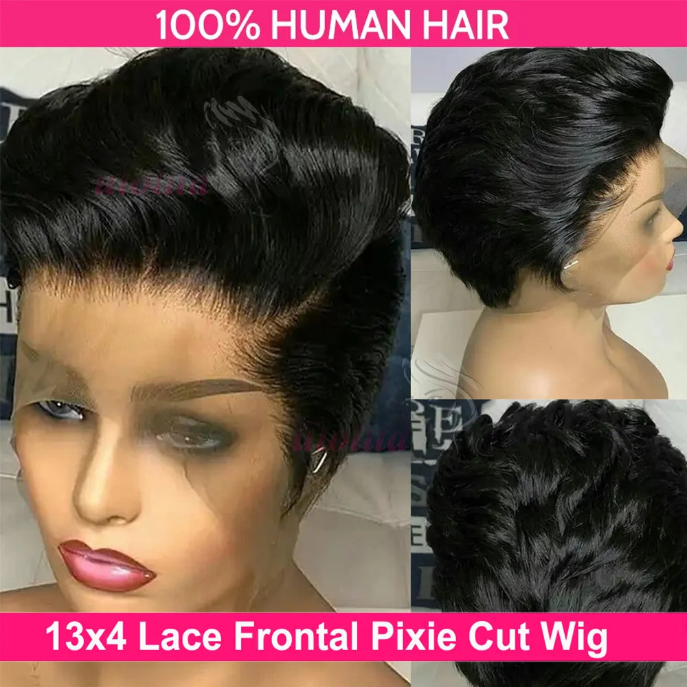 Pixie Cut 13x4 Transparent Lace Front Wigs For Women Short Bob Wig Brazilian Pre Plucked Lace Frontal Human Hair Wig 180 Density
