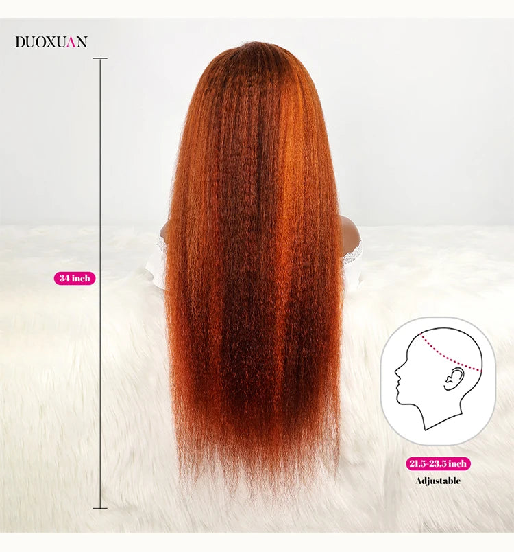 Duoxuan Hair Kinky Straight 13x6 Lace Front Human Hair Wigs 100% Human Hair Wigs Transparent Lace Brazilian Yaki Straight Wig