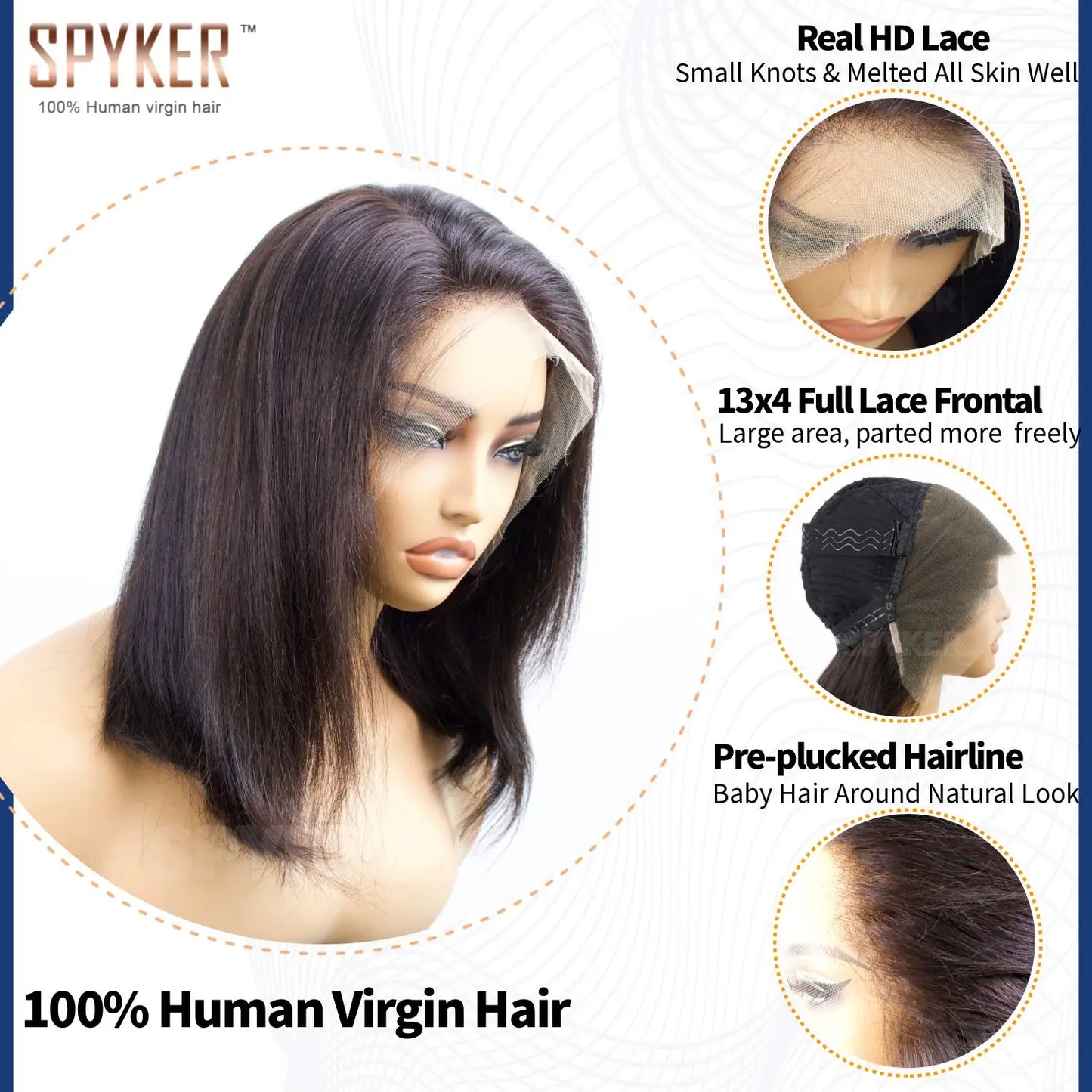13x4 Real HD Lace Frontal Bob Human Hair Wigs 100%Human Hair Quality 200% Density Pre Plucked Hairline And Baby Hair Around