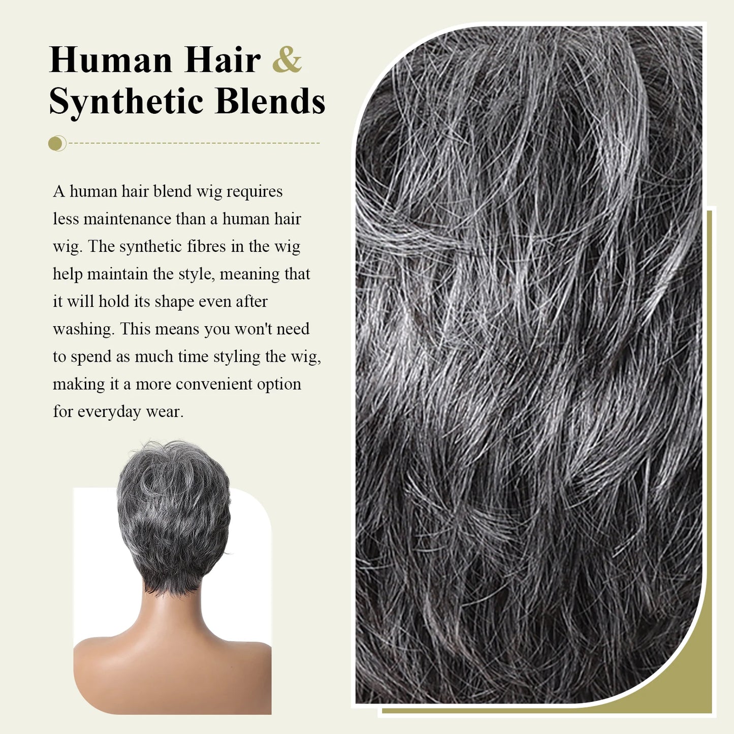 Short Pixie Cut Grey Human Hair Wig 8 Inch Layered Fashion Blend Human Hair Wig for Women Daily Use Hair Machine Made Cheap Wigs