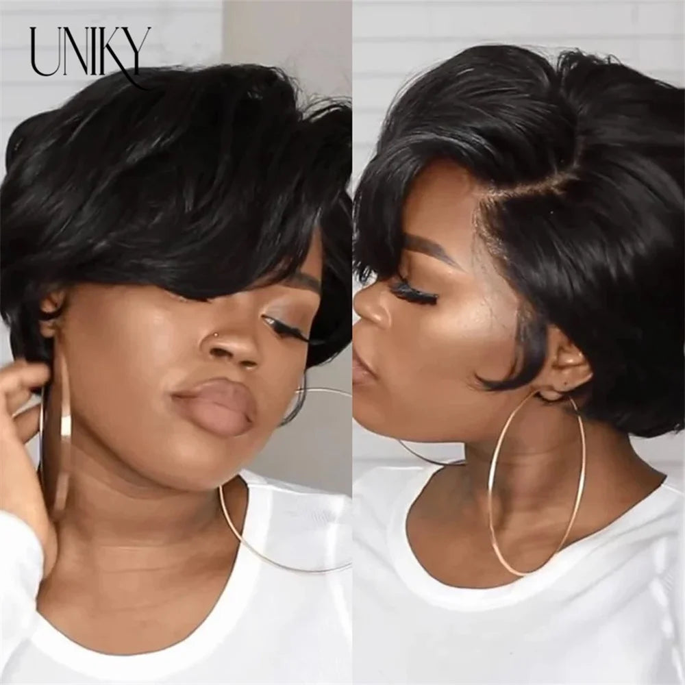 1B 30 Blonde Short Bob Pixie Cut Wig Straight Human Hair Wigs T Part Transparent Lace Wig For Black Women Straight Short Bob Wig