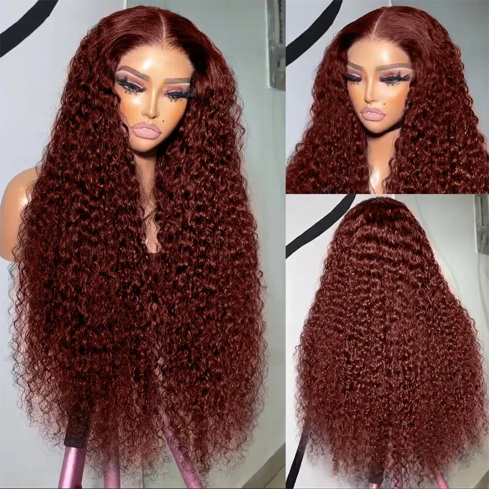Reddish Brown Deep Wave Frontal Wig Transparent 13x4 Lace Frontal Wig Brown 13x6Lace Front Wig Colored Deep Curly Human Hair Wig