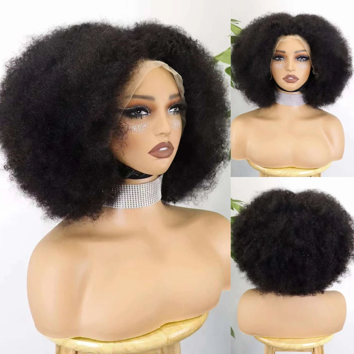 350% Density 4x4 Lace Closure Hair Wigs Remy Human Hair Bob Wigs 12-16 Inch Natural Kinky Afro Curly Hair Wigs for Black Women