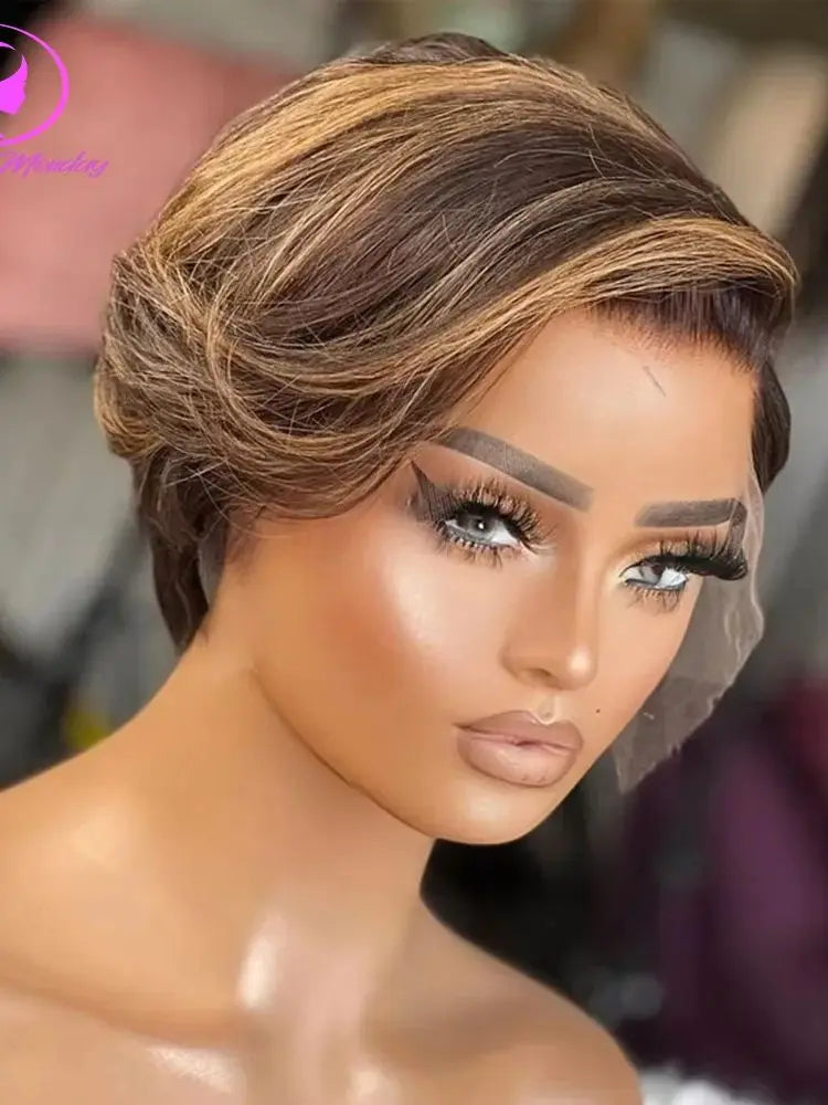13X4 Transparent Lace Frontal Wig For Women Highlight Straight Pixie Cut Wig Short Bob Wig Pixie Cut Wig Straight Human Hair Wig