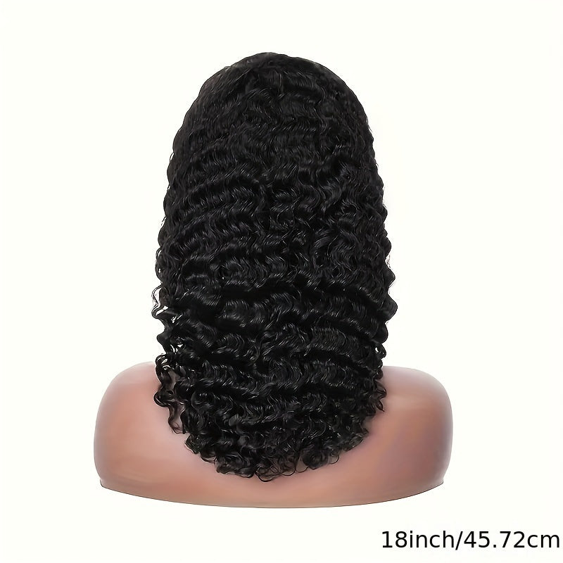 Nicelight Elegant Deep Wave Frontal Wig for Women - 76.2 cm Brazilian Human Hair, 150% Density, 4x4 HD Lace Closure, Natural Black Curly Style, Versatile Hair Wig|Curly Hair Wig|Textured Hair Wig, Wig Accessories