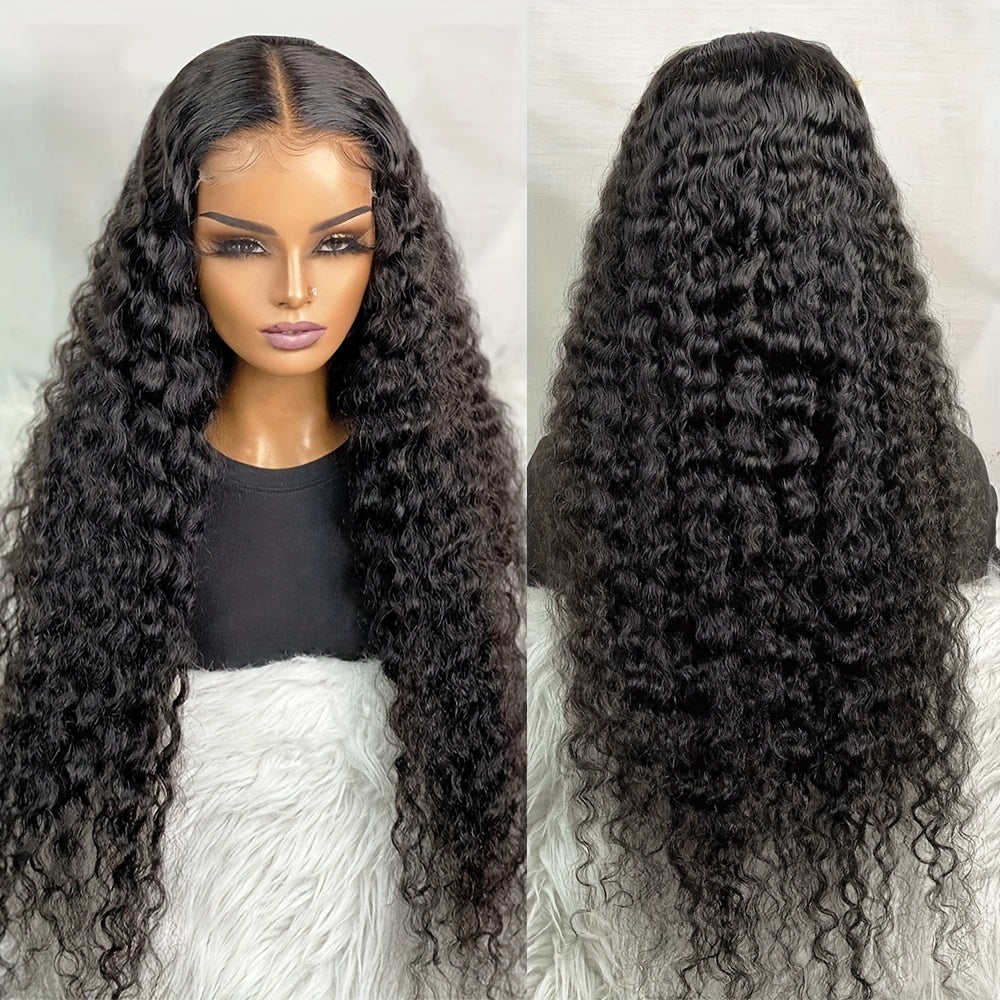 Nicelight Elegant Deep Wave Frontal Wig for Women - 76.2 cm Brazilian Human Hair, 150% Density, 4x4 HD Lace Closure, Natural Black Curly Style, Versatile Hair Wig|Curly Hair Wig|Textured Hair Wig, Wig Accessories