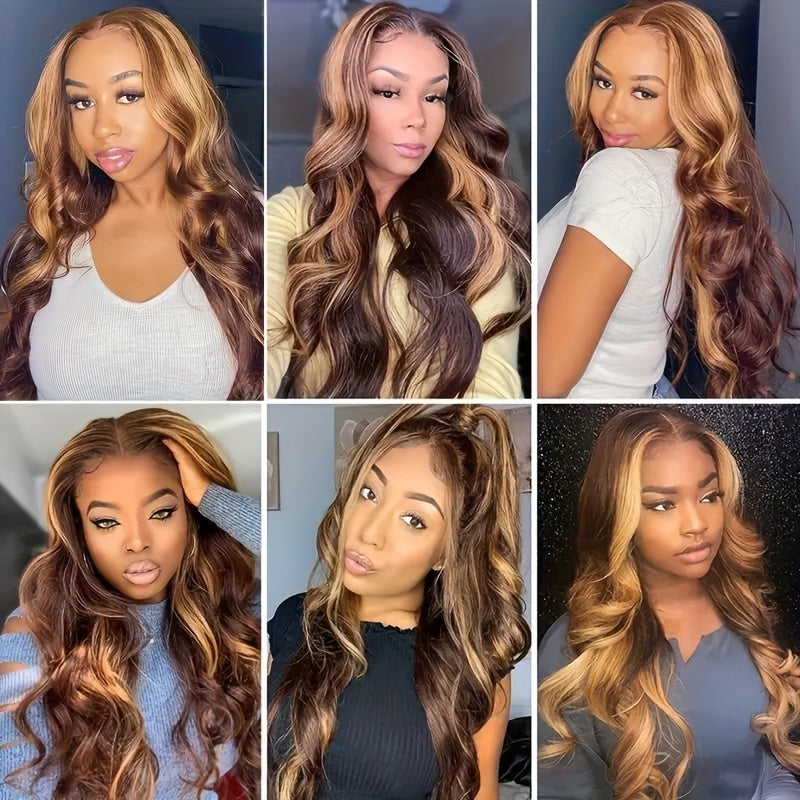 150% Density Human Hair Elegant Body Wave Lace Front Wig - 13x6 Honey Blonde Ombre for Women by FunkyGirl