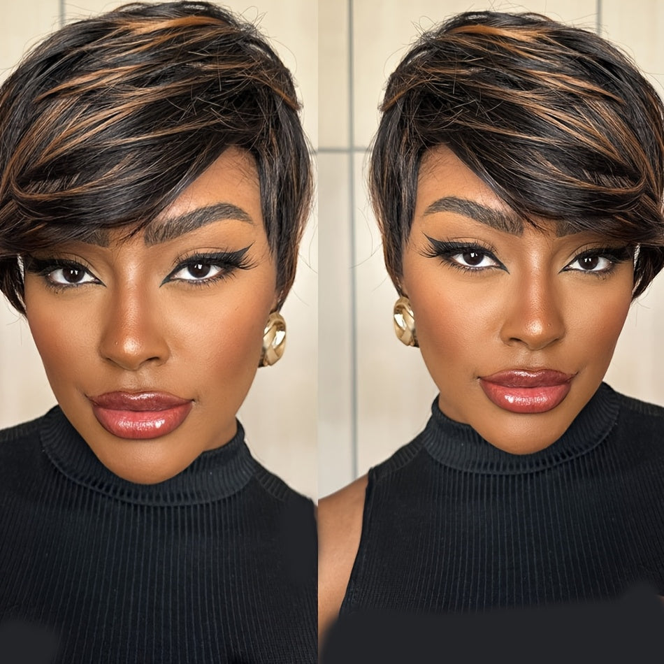 Chic Pixie Cut Wig for Women - 20.32cm Short Straight Human Hair, 180% Density with Rose Net Cap, Full Machine Made - Ideal for Daily Wear & Cosplay, Short Pixie Cut, Human Hair Wig