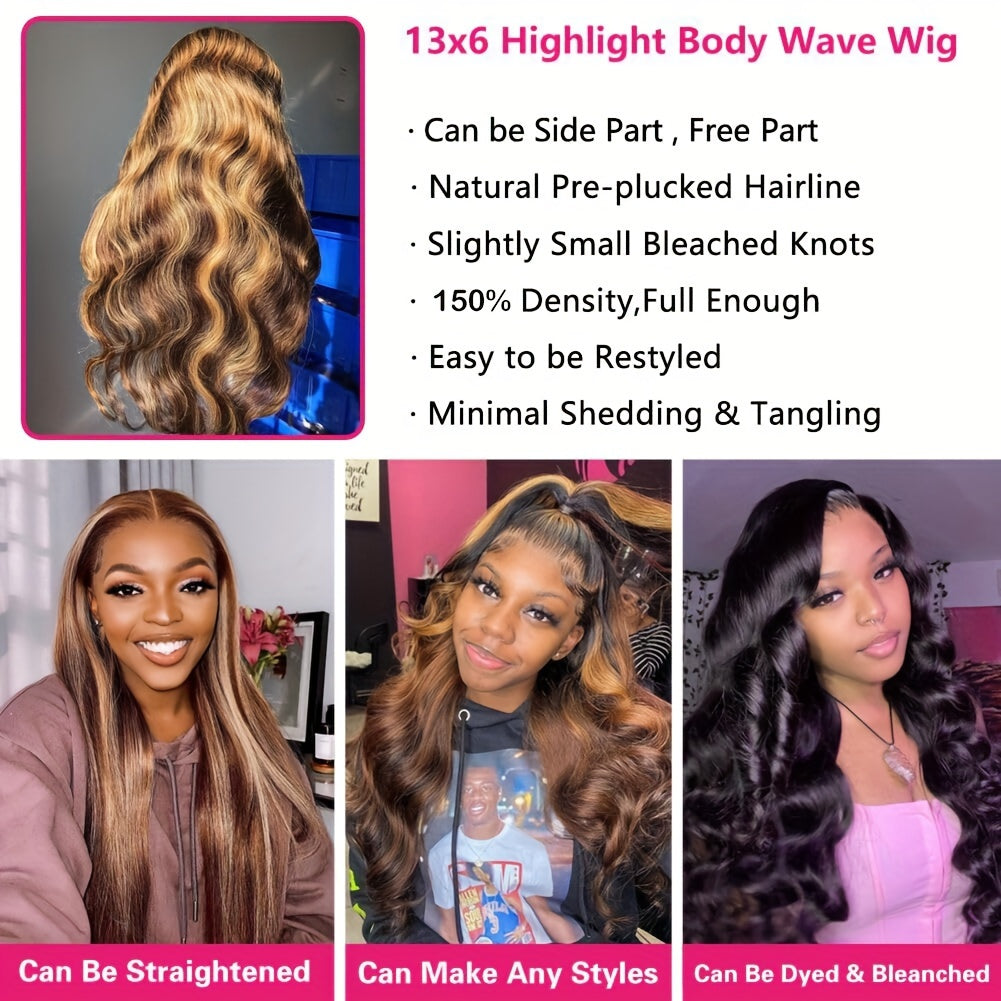 150% Density Human Hair Elegant Body Wave Lace Front Wig - 13x6 Honey Blonde Ombre for Women by FunkyGirl