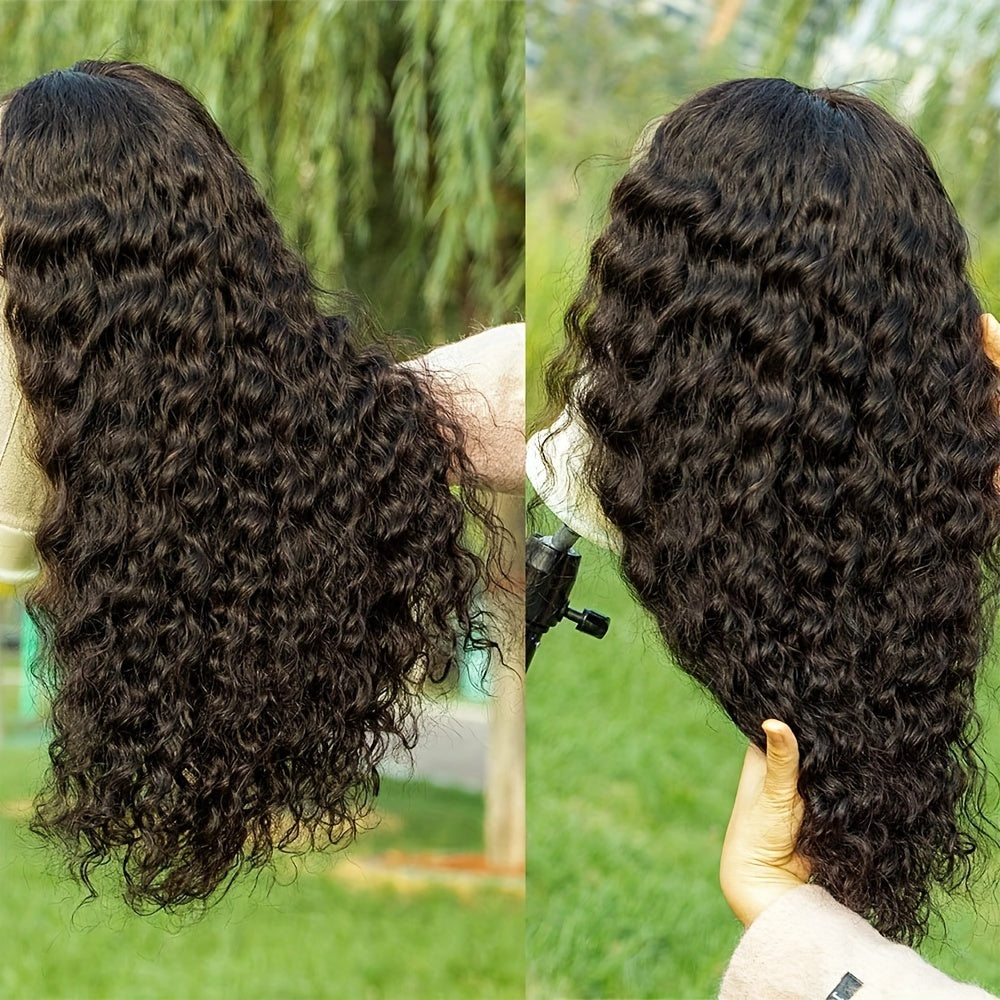 Nicelight Elegant Deep Wave Frontal Wig for Women - 76.2 cm Brazilian Human Hair, 150% Density, 4x4 HD Lace Closure, Natural Black Curly Style, Versatile Hair Wig|Curly Hair Wig|Textured Hair Wig, Wig Accessories