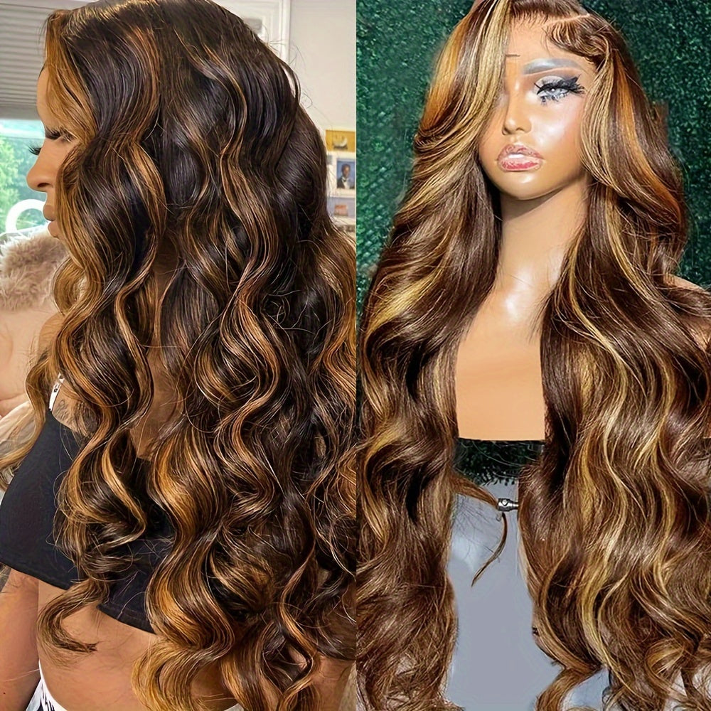 150% Density Human Hair Elegant Body Wave Lace Front Wig - 13x6 Honey Blonde Ombre for Women by FunkyGirl