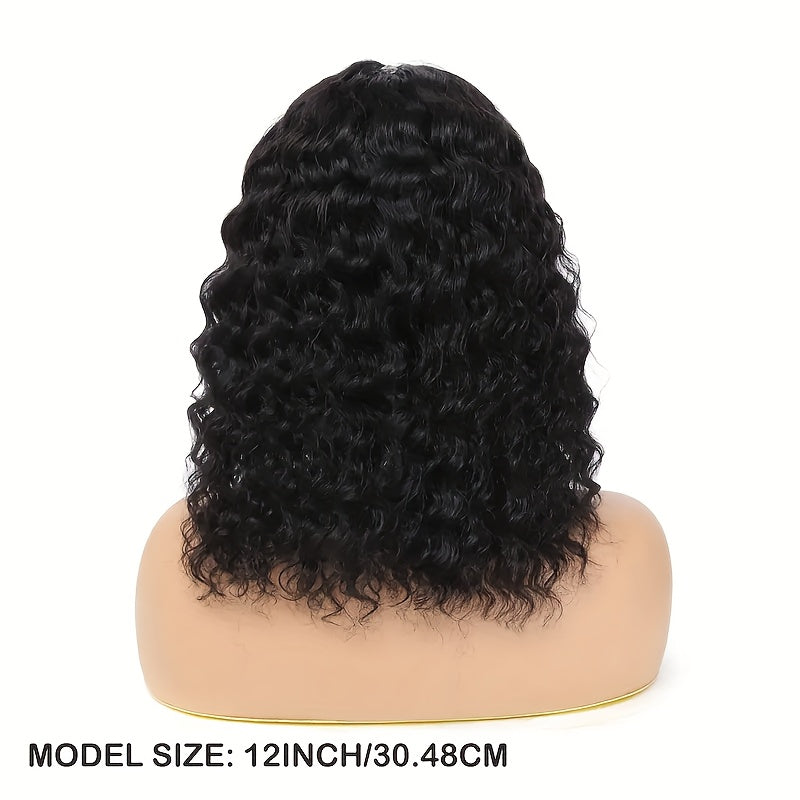 Nicelight Elegant Deep Wave Frontal Wig for Women - 76.2 cm Brazilian Human Hair, 150% Density, 4x4 HD Lace Closure, Natural Black Curly Style, Versatile Hair Wig|Curly Hair Wig|Textured Hair Wig, Wig Accessories