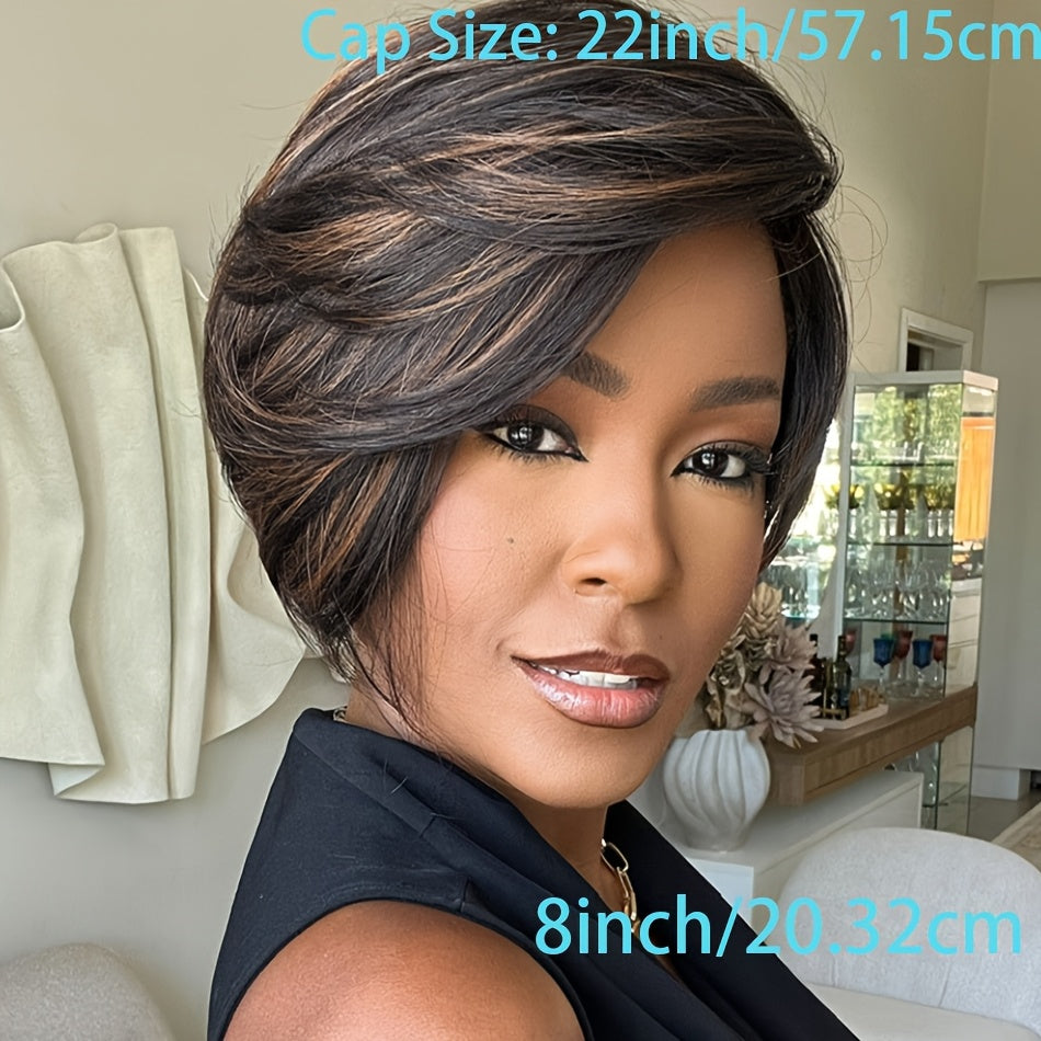 Chic Pixie Cut Wig for Women - 20.32cm Short Straight Human Hair, 180% Density with Rose Net Cap, Full Machine Made - Ideal for Daily Wear & Cosplay, Short Pixie Cut, Human Hair Wig