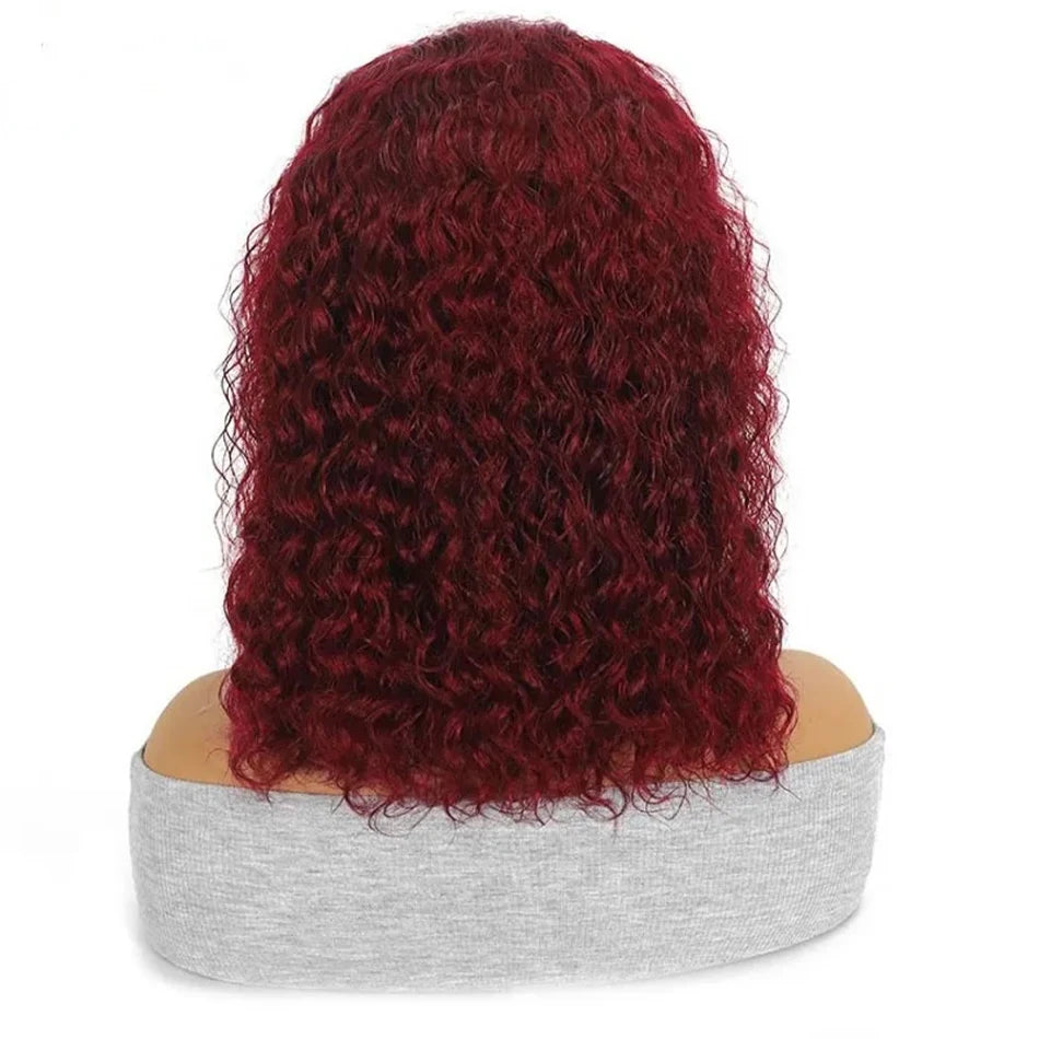 99J Colored Curly Deep Water Wave Lace Front Wig Burgundy Red Remy Short Cut Bob Frontal Human Hair Wigs Women Pre Plucked Wigs