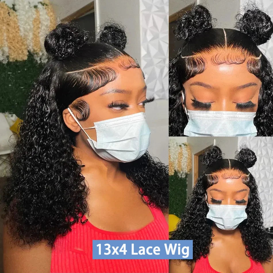 250% Density HD 13x4 Lace Jerry Curly Bob Wig 4x4 Lace Closure Loose Deep Wave Lace Front Human Hair Wig 100% Remy Human Hair