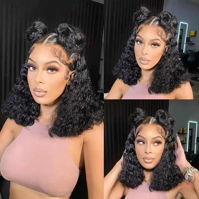 Water Wave 13x4 Bob Wigs Curly Deep Wig 100% Human Hair Wig 4x4 Lace Frontal Wigs For Women Pre Plucked 12 14 16 Inch Human Hair