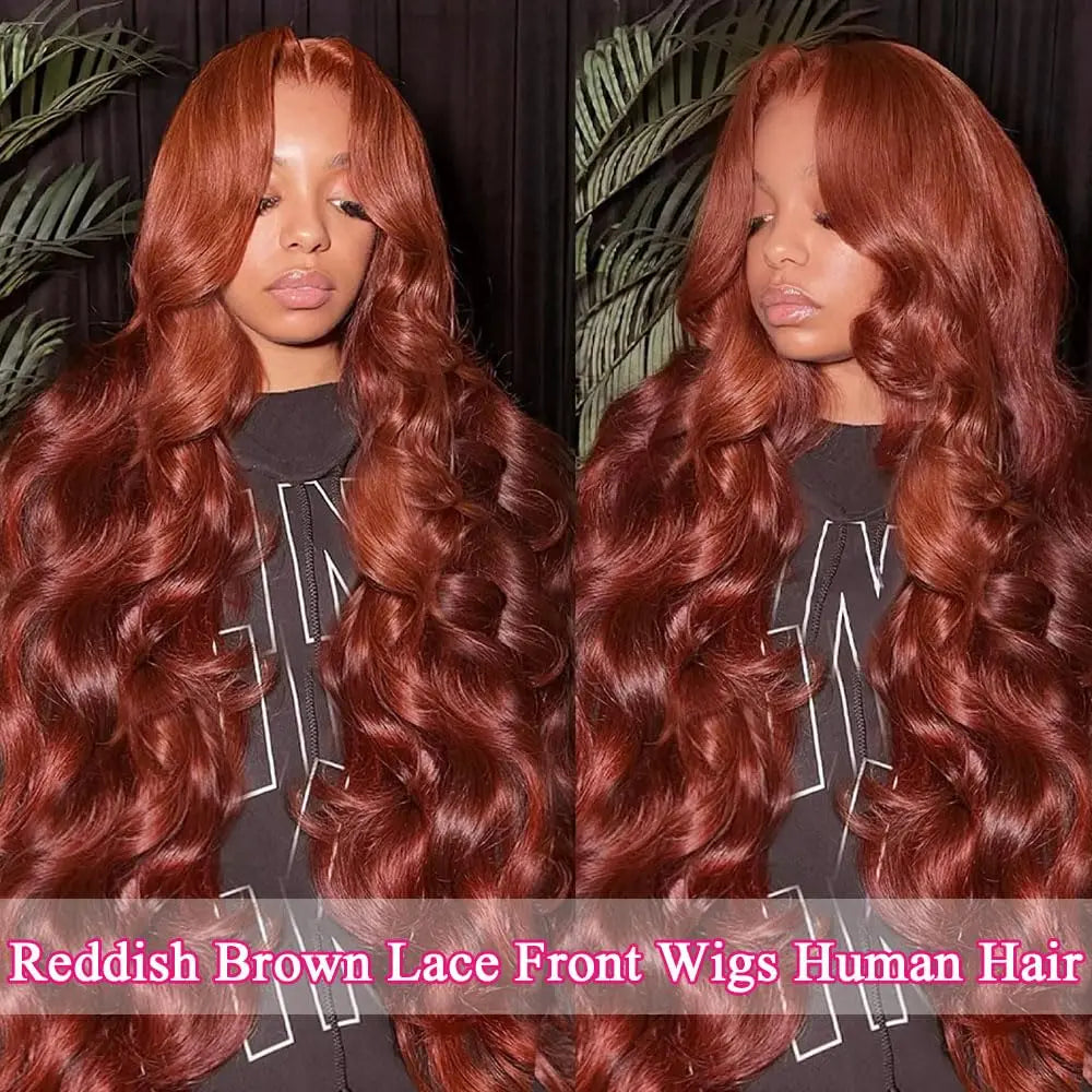 Reddish Brown 13x6 Lace Front Wigs Human Hair Pre Plucked 180% Density Body Wave Auburn Colored Human Hair Lace Frontal Wig