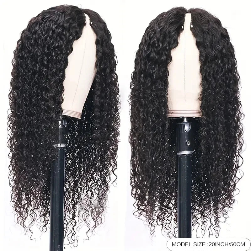 V Part Human Hair Wig Machine Made Deep Wave Wigs No Sew in No Leave Out For Women Who Want to Add Volume & Style to Their Hair