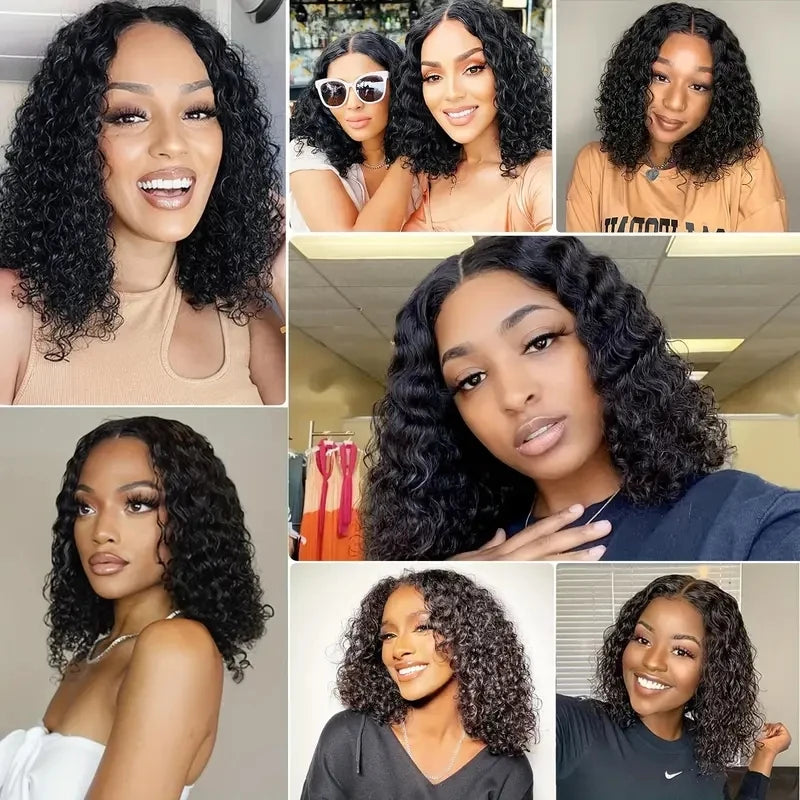 Water Wave 13x4 Bob Wigs Curly Deep Wig 100% Human Hair Wig 4x4 Lace Frontal Wigs For Women Pre Plucked 12 14 16 Inch Human Hair