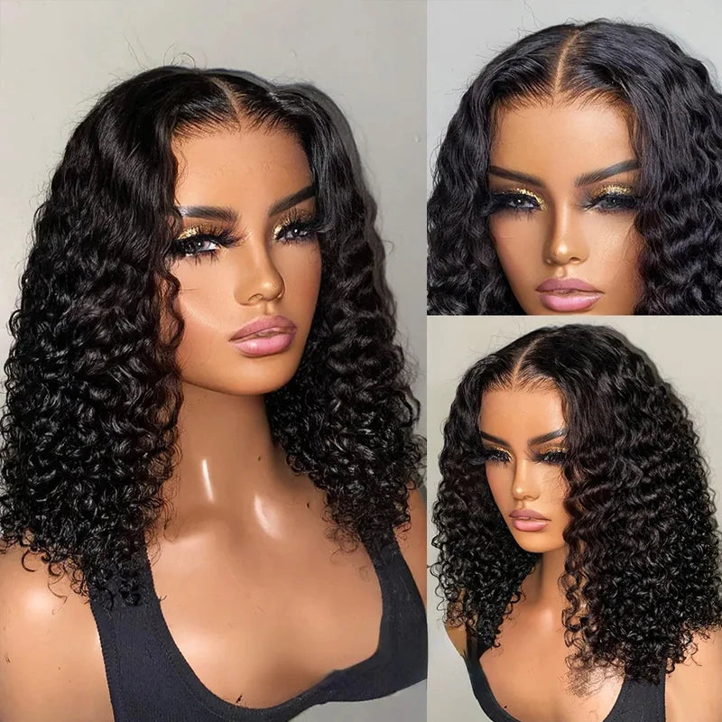 250% Density HD 13x4 Lace Jerry Curly Bob Wig 4x4 Lace Closure Loose Deep Wave Lace Front Human Hair Wig 100% Remy Human Hair