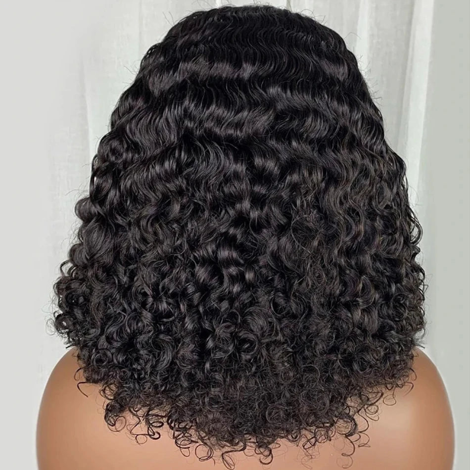 Short 8 to 16 Inch Water Wave Bob Human Hair Wig Pre Plucked 13X4 Lace Brazilian Curly Human Hair Bob Wigs For Women and Girls